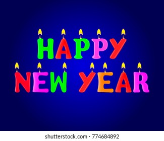 Happy New Year banner. Letters in the form of candles 3d. Stock - Vector illustration