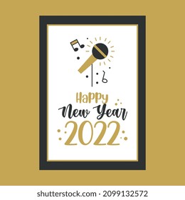 happy new year banner with microphone . vector illustration