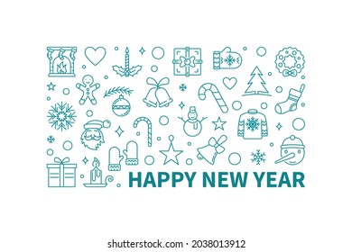 Happy New Year Banner with modern outline design - vector concept horizontal illustration