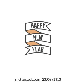 Happy New Year Banner Outline Color Icon - Happy New Year Party Vector Illustration.