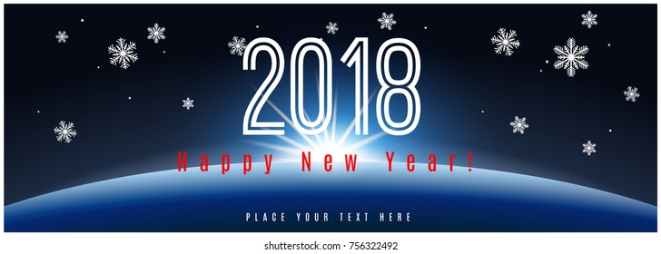Happy New Year banner with place for your text. Greeting card with snowflakes and figures 2018. Holiday background design. Party poster or invitation. Vector.
