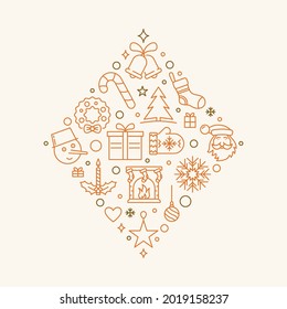 Happy New Year Banner or Poster with modern outline design - vector concept diamond-shaped illustration