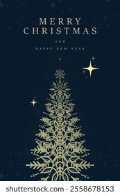 A Happy New Year banner with premium frame for Christmas, Happy New Year vector, Luxury Merry Christmas concept vector, Christmas tree created with intricate gold