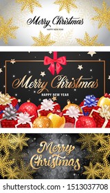Happy New Year banner set with baubles. Decorative design can be used for invitations, post cards, announcements