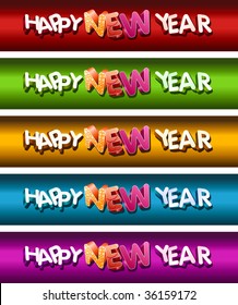 Happy New Year Banner Set. Vector 3d text banner set.