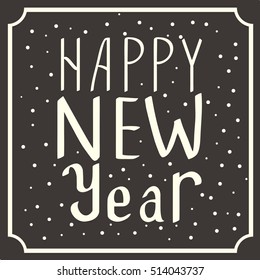 Happy New Year banner with snowflakes on a black background.Design element for leaflets, banners for the websites, greeting cards.Banner with the text  typography, handwriting.