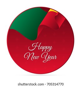 Happy New Year banner or sticker. Benin waving flag. Snowflakes background. Vector illustration.
