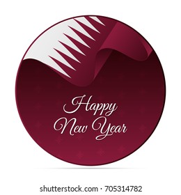 Happy New Year banner or sticker. Qatar waving flag. Snowflakes background. Vector illustration.
