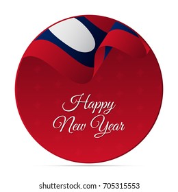 Happy New Year banner or sticker. Laos waving flag. Snowflakes background. Vector illustration.