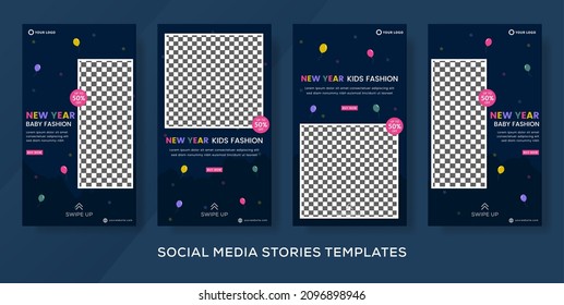 Happy new year banner stories post for baby fashion sale. premium vector