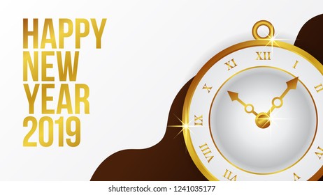 Happy new year banner template with classic gold clock time. vector illustration