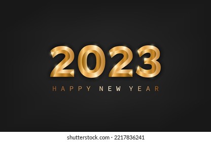 Happy New Year banner and template. Gold shiny luxury text 2023 happy new year. Vector Illustration