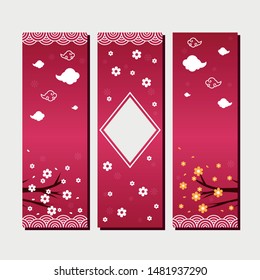 Happy New Year banner, vector illustration in Chinese style. Vertical banners set with Chinese elements. 
