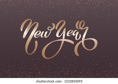 Happy new year banner. Vector illustration of a happy new year in gold and black colors. Beautiful inscription. Background for the holiday.