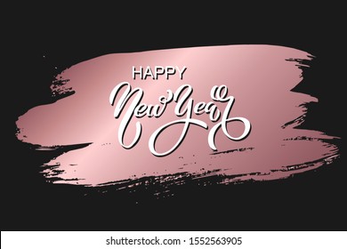 Happy new year banner. Vector illustration of a happy new year in gold and black colors. Beautiful inscription. Background for the holiday.
