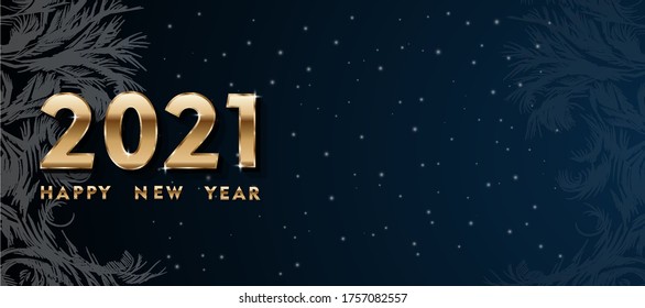 Happy new year banner. Vector illustration of a happy new year in gold and black colors. Beautiful inscription. Background for the holiday.