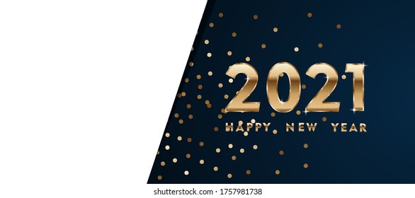 Happy new year banner. Vector illustration of a happy New year in gold and black tones. Beautiful lettering. Background for the holiday, template for the text.