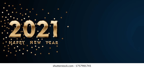 Happy new year banner. Vector illustration of a happy new year in gold and black colors. Beautiful inscription. Background for the holiday.