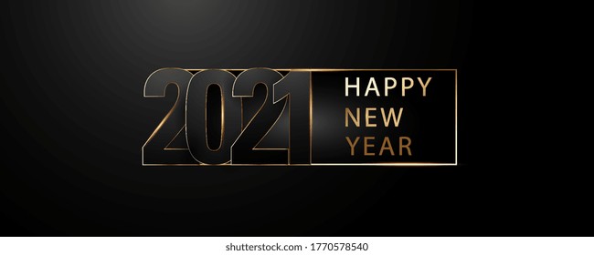 Alles Gute zum neuen Jahr! Vektorgrafik eines glücklichen neuen Jahres in Gold und Schwarz. Schöne Inschrift. Hintergrund für den Urlaub.