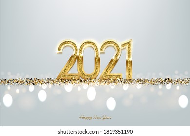 Happy new year banner vector template. Winter holiday, christmas congratulations. Festive postcard, luxurious greeting card concept. 2021 number with golden glitter illustration with text space