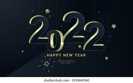 Happy new year banner. Vector illustration of a happy new year in gold and black colors. Beautiful inscription. Background for the holiday.