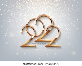 Happy New Year banner vector template. Winter holiday, Christmas congratulations. Festive postcard, luxurious greeting card concept. Gold 2022 number with golden glitter illustration with text space