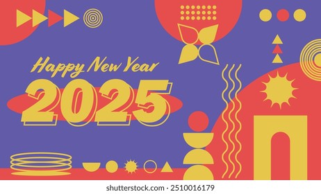 Happy new year banner vector design illustration in brutalism style.