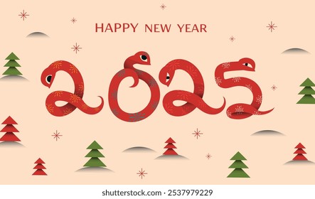 Happy New Year banner vector cartoon illustration