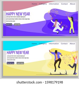 happy new year Banners Set,  Cartoon Flat.Vector Illustration.editable text