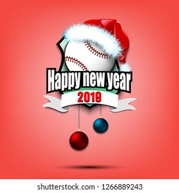 Happy new year. Baseball logo template design. Baseball ball with santa hat. Pattern for banner, poster, greeting card, party invitation. Vector illustration