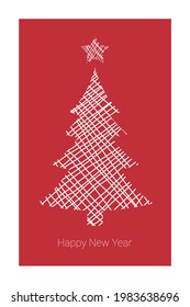 Happy New Year with beautiful christmas tree. Good for postcard. Vector illustration.