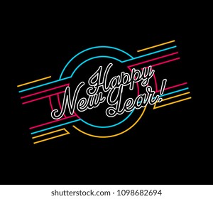 happy new year, beautiful greeting card with neon concept colours