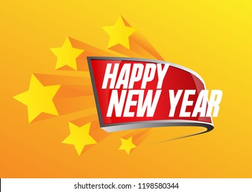 happy new year, beautiful greeting card background, poster or banner with 3d prize label decoration theme. design vector illustration