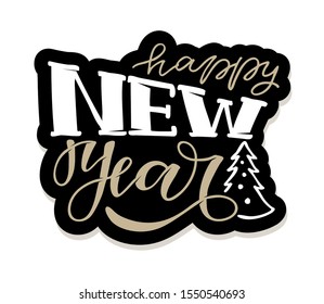 Happy new year - beautiful hand drawn doodle lettering postcard - template design banner