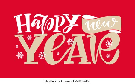 Happy new year - beautiful hand drawn doodle lettering postcard - template design banner