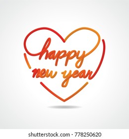 Happy new year, beautiful realistic lettering greeting card vector design in love shape.