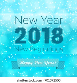 happy new year new beginnings text on snowing background. vector design template