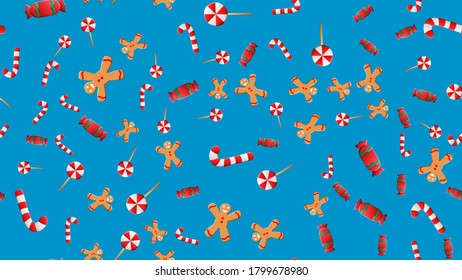 Happy New Year Beige Seamless Pattern. Merry Christmas Flat Design Vector Illustration. Tile Background. Set of Winter Holiday Items.