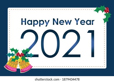 happy new year bells holly berry greeting card vector illustration