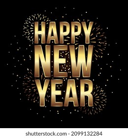 happy new year between fireworks and confetti . vector illustration