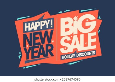 Happy New Year big sale, holiday discounts vector banner template