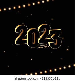 happy new year black background with 2023 text in 3d design 