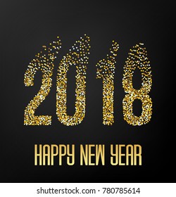Happy New Year Black background with gold glitter confetti splatter texture. Luxury premium design. Vector Illustration