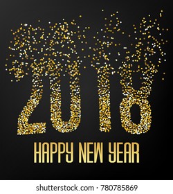 Happy New Year Black background with gold glitter confetti splatter texture. Luxury premium design. Vector Illustration