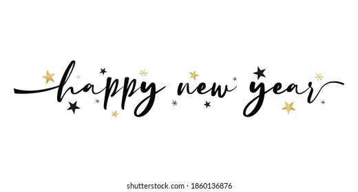 HAPPY NEW YEAR black and gold vector brush calligraphy banner
