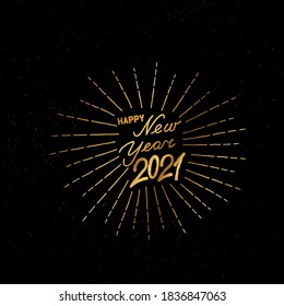 Happy New Year black noise background. Winter holiday grunge greeting card design. Happy Winter Holiday Wallpaper. Doodle Greeting Card with handwritten Lettering HAPPY NEW YEAR 2021