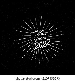Happy New Year black noise background. Winter holiday grunge greeting card design. Happy Winter Holiday Wallpaper. Doodle Greeting Card with handwritten Lettering HAPPY NEW YEAR 2022