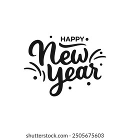 Feliz año Nuevo, texto de Vector negro aislado sobre fondo blanco. Inscripción de letras dibujadas a mano.