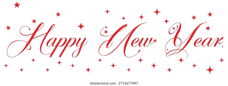 HAPPY NEW YEAR schwarzer Vektorpinsel Kalligraphie Banner. Moderne Minimalist Happy Holidays durchgehende Linie handgeschriebene Kalligraphie, schwarz mit Weihnachtsbaum für Weihnachten Feiertag Neues Jahr, Karte, E-Mail 