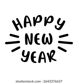 Happy New Year Black and White Handwrite Lettering Vector Design